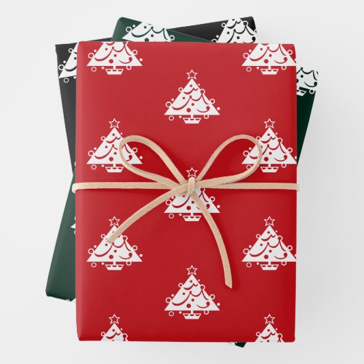 可愛い赤い松の緑の黒いクリスマスツリー ラッピングペーパーシート (インサイチュ)