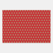 可愛い赤い松の緑の黒い金ゴールドクリスマスツリー ラッピングペーパーシート (正面)