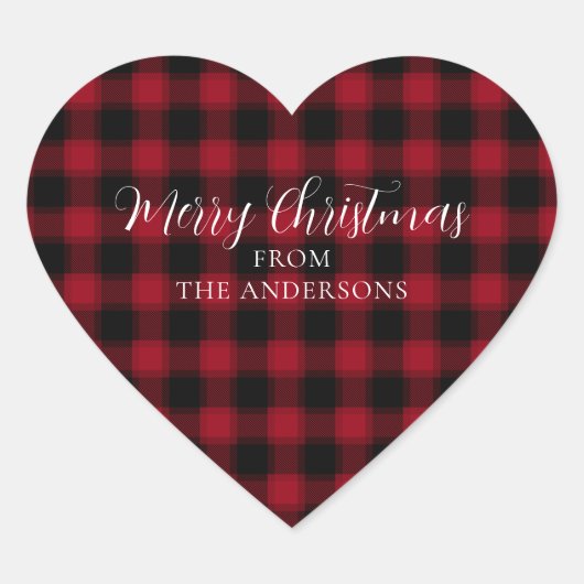 可愛い赤い格子模様市松模様にメリークリスマス ハートシール (正面)