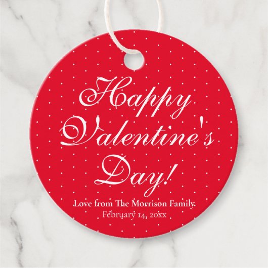 可愛い赤い水玉模様カスタムスクリプトValentine's Day フェイバータグ (正面)
