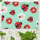 可愛い赤い水玉模様ラディバグの花ガーリー夏 キッチンタオル (折り畳み)