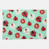 可愛い赤い水玉模様ラディバグの花ガーリー夏 キッチンタオル (横)