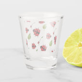 可愛い赤い水玉模様ラディバグの花ガーリー夏 ショットグラス (裏面)