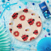 可愛い赤い水玉模様ラディバグの花ガーリー夏 ペーパープレート (パーティー)