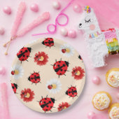 可愛い赤い水玉模様ラディバグの花ガーリー夏 ペーパープレート (パーティー)