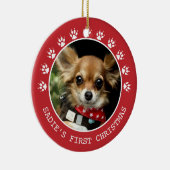 可愛い赤い犬の手プリント写真フレームのクリスマス セラミックオーナメント (右)