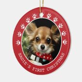 可愛い赤い犬の手プリント写真フレームのクリスマス セラミックオーナメント (左)