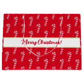 可愛い赤い甘いキャンディキャンメリークリスマス ラージペーパーバッグ (正面)