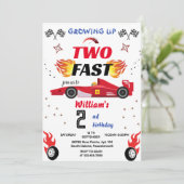 可愛い赤い男の子の車レース車2速2番目の誕生日 招待状 (スタンド正面)