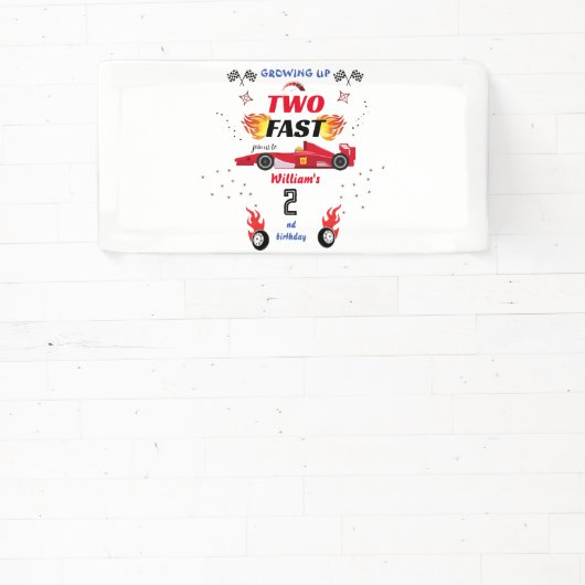 可愛い赤い男の子の車レース車2速2番目の誕生日 横断幕 (インサイチュ)