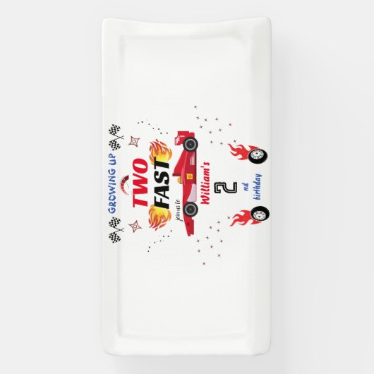 可愛い赤い男の子の車レース車2速2番目の誕生日 横断幕 (縦)