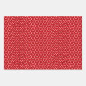 可愛い赤い白いハートの組み合わせパターン ラッピングペーパーシート (正面)