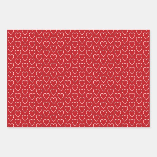 可愛い赤い白いハートの組み合わせパターン ラッピングペーパーシート (正面)