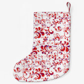 可愛い赤い白い花柄 スモールクリスマスストッキング (裏面)