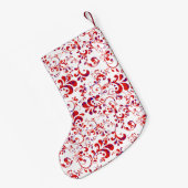 可愛い赤い白い花柄 スモールクリスマスストッキング (裏面 (吊り時))