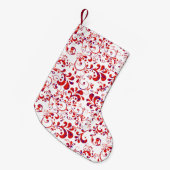 可愛い赤い白い花柄 スモールクリスマスストッキング (正面 (吊り時))