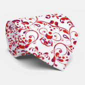 可愛い赤い白い花柄 ネクタイ (ロール)