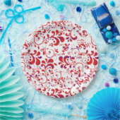 可愛い赤い白い花柄 ペーパープレート (パーティー)