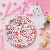 可愛い赤い白い花柄 ペーパープレート (パーティー)