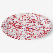 可愛い赤い白い花柄 ペーパープレート (アングル)