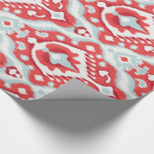 可愛い赤い白ターコイズイカットの部族柄 ラッピングペーパー (角)