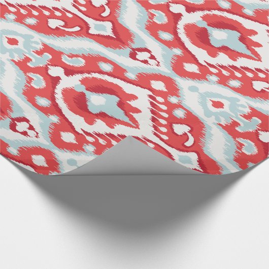 可愛い赤い白ターコイズイカットの部族柄 ラッピングペーパー (角)