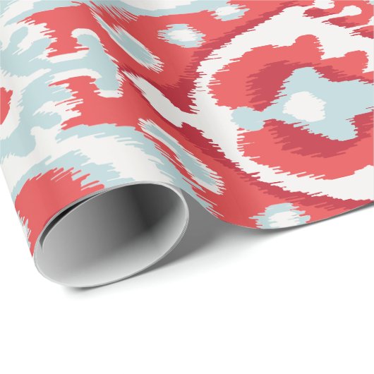 可愛い赤い白ターコイズイカットの部族柄 ラッピングペーパー (ロールコーナー)