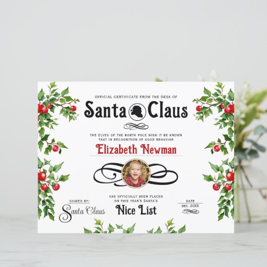 可愛い赤い緑のいけな素敵なリスト写真の証明書 (スタンド正面)