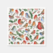 可愛い赤い緑のクリスマスロビンバードウォーター色 スタンダードカクテルナプキン (正面)