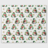 可愛い赤い緑のクリスマス雪だるまシームレスパターン ラッピングペーパー (フラット)