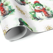 可愛い赤い緑のクリスマス雪だるまシームレスパターン ラッピングペーパー (ロールコーナー)