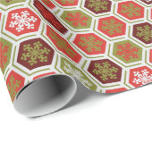 可愛い赤い緑のハニカムスノーフレークのギフトラップ ラッピングペーパー (ロールコーナー)