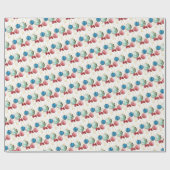 可愛い赤い緑の青い金ゴールドクリスマスボードパターン ラッピングペーパー (フラット)