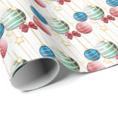 可愛い赤い緑の青い金ゴールドクリスマスボードパターン ラッピングペーパー (ロールコーナー)