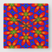 可愛い赤い花柄 スクエア壁時計 (正面)