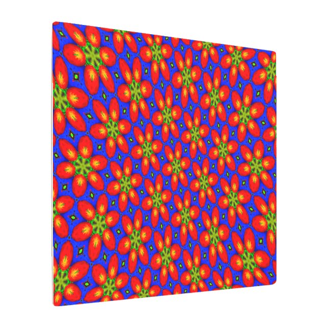 可愛い赤い花柄 メタルプリント (アングル)