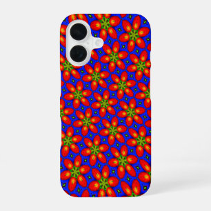 可愛い赤い花柄 iPhone 16ケース