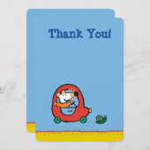 可愛い赤い車を運転するメイジー サンキューカード (正面/裏面)