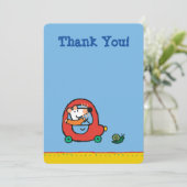 可愛い赤い車を運転するメイジー サンキューカード (スタンド正面)