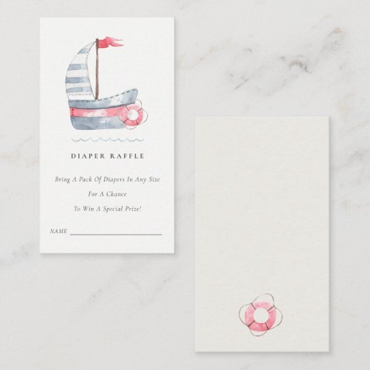 可愛い赤い青い帆船おむつラッフルベビーシャワー エンクロージャーカード (正面/裏面)