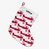 可愛い赤い飛行機のための男の子，リトルアビエーターカスタム ラージクリスマスストッキング (正面 (吊り時))