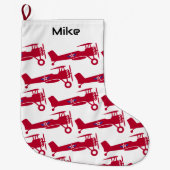 可愛い赤い飛行機のための男の子，リトルアビエーターカスタム ラージクリスマスストッキング (正面)