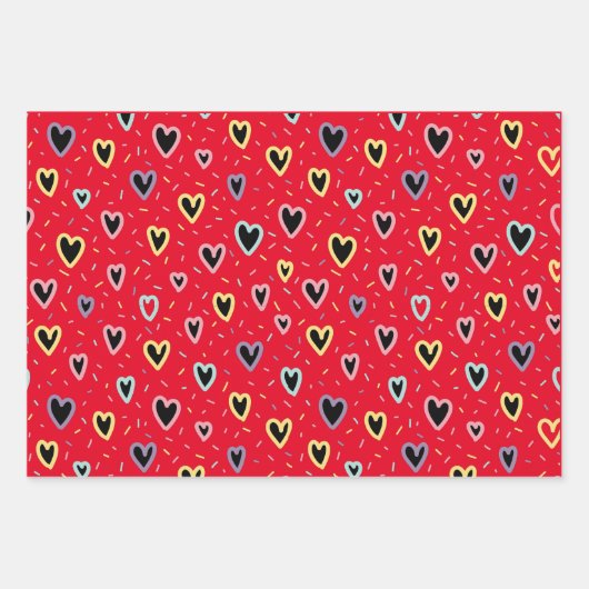 可愛い赤い黄色のラブシェイプのギフトラッピング紙 ラッピングペーパーシート (正面3)