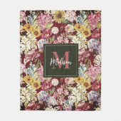 可愛い赤い黄色エレガントのモノグラムのフローラ フリースブランケット (正面)