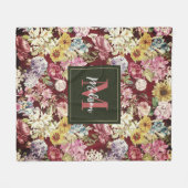 可愛い赤い黄色エレガントのモノグラムのフローラ フリースブランケット (正面(横))