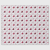 可愛い赤い黒いハート ラッピングペーパー (フラット)