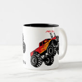 可愛い赤い黒のモンスタートラックパーソナライズされた名 ツートーンマグカップ (正面右)