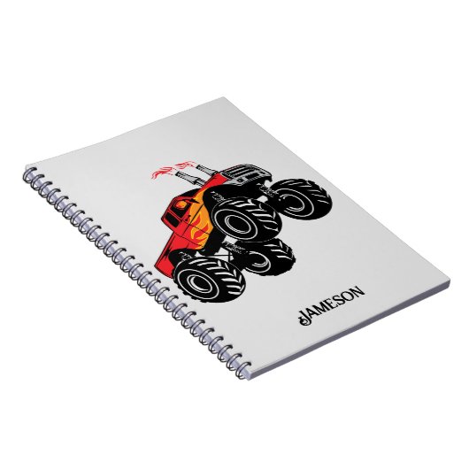 可愛い赤い黒のモンスタートラックパーソナライズされた名 ノートブック (右側)