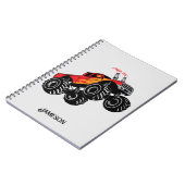 可愛い赤い黒のモンスタートラックパーソナライズされた名 ノートブック (左側)