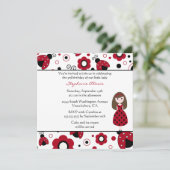 可愛い赤い黒のレディーバグの誕生日パーティーの招待 招待状 (スタンド正面)